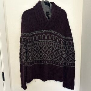 Rag & Bone Burgundy Purple Gray Faur Isle Knit Sweater Double Collared Size L